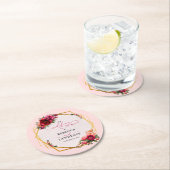 Rosa Blumen und Imitate Goldhochzeit Runder Pappuntersetzer (Vor Ort)