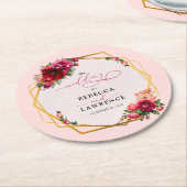 Rosa Blumen und Imitate Goldhochzeit Runder Pappuntersetzer (Angewinkelt)