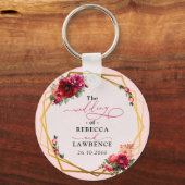Rosa Blumen und Imitate Goldhochzeit Schlüsselanhänger (Vorderseite)
