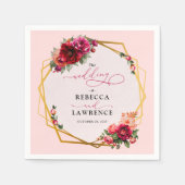 Rosa Blumen und Imitate Goldhochzeit Serviette (Vorderseite)