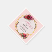 Rosa Blumen und Imitate Goldhochzeit Serviette (Ecke)