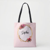 Rosa Blumen und Imitate Goldhochzeit Tasche (Vorderseite)
