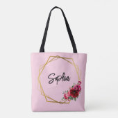 Rosa Blumen und Imitate Goldhochzeit Tasche (Rückseite)