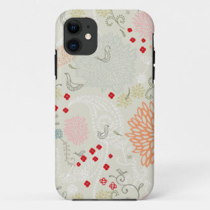 Rosa Blumen und kleine Vogeltapete Case-Mate iPhone Hülle