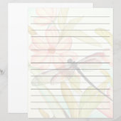 Rosa Blumen und Libellen-liniertes Briefpapier (Vorne/Hinten)