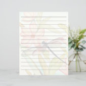 Rosa Blumen und Libellen-liniertes Briefpapier (Stehend Vorderseite)
