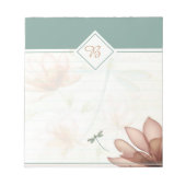 Rosa Blumen und Libellen-Monogramm Notizblock (Vorderseite)