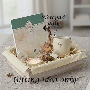 Rosa Blumen und Libellen-Monogramm Notizblock