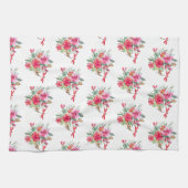 Rosa Blumen und Libellen Muster  Geschirrtuch (Horizontal)