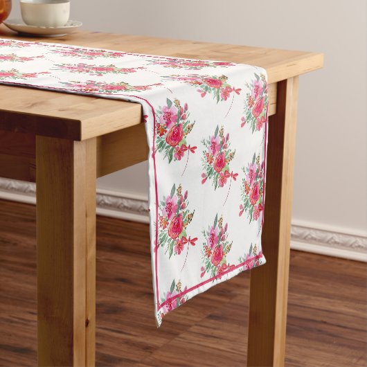 Rosa Blumen und Libellen Muster kurze Tischdecke (Beispiel)