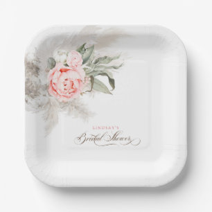 Rosa Blumen und Pampasgras Boho Brautparty Pappteller