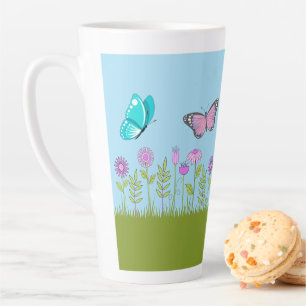 Rosa Blumen und Schmetterling-All-Over-Druck  Milchtasse
