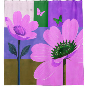 Rosa Blumen- und Schmetterlings-Abstrakt Duschvorh Duschvorhang