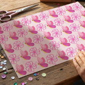 Rosa Blumen- und Schmetterlingstöne Geschenkpapier Set
