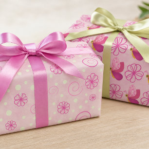 Rosa Blumen- und Schmetterlingstöne Geschenkpapier Set