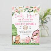 Rosa Blumen- und Stallfarm zum Geburtstag Einladun Einladung (Stehend Vorderseite)