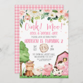 Rosa Blumen- und Stallfarm zum Geburtstag Einladun Einladung (Vorne/Hinten)