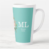 Rosa Blumen und Türkises Monogramm    Milchtasse (Rechts)