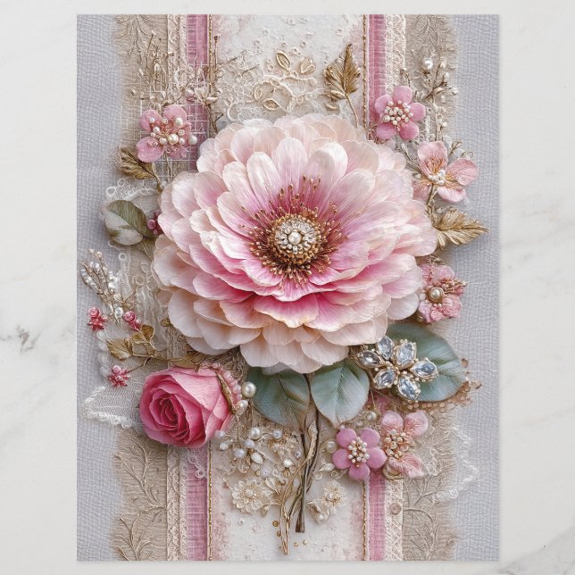 Rosa Blumen Vintage Junk Journal Scrapbook Papier (Vorderseite)