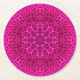 Rosa Blumen-Vintages Fraktal-Kaleidoskop Runder Pappuntersetzer