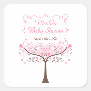 Rosa Blumen-Vogel-Baby-Party Dankeschön Quadratischer Aufkleber