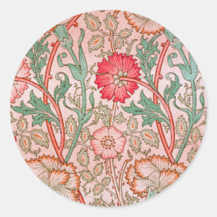 Rosa Blumen von William Morris Runder Aufkleber