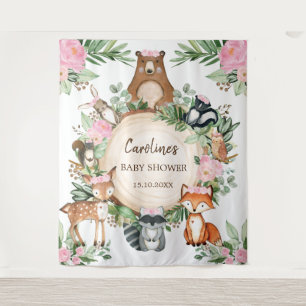 Rosa Blumen-Wald-Babyshower-Hintergrund Wandteppich