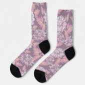 Rosa Blumen, Wasserfarbe, Retro Socken (Linkes Detail)