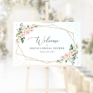Rosa Blumen, Weiße Blumen, Boho, Braut Willkommen Poster