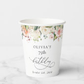 Rosa Blumen, Weiße Blumen, Boho, Geburtstag Pappbecher (Rückseite)