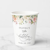 Rosa Blumen, Weiße Blumen, Boho, Geburtstag Pappbecher (Vorderseite)