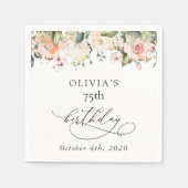 Rosa Blumen, Weiße Blumen, Boho, Geburtstag Serviette (Vorderseite)