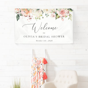 Rosa Blumen, Weiße Blumen, Boho, Hochzeitsbegrüßun Banner