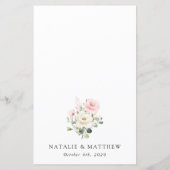 Rosa Blumen, Weiße Blumen, Boho, Hochzeitsmenü (Rückseite)