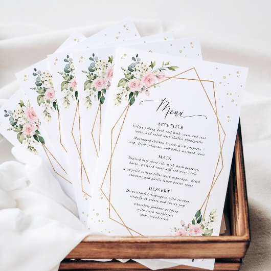 Rosa Blumen, Weiße Blumen, Boho, Hochzeitsmenü
