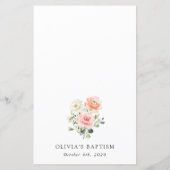Rosa Blumen, Weiße Blumen, Boho, Taufmenü (Rückseite)