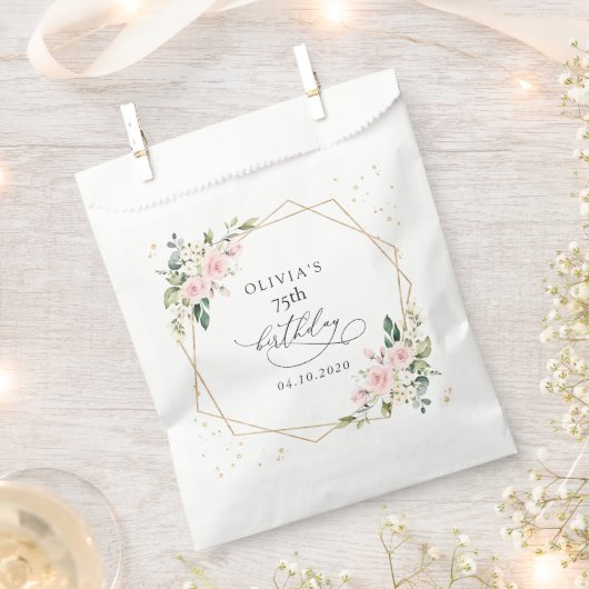 Rosa Blumen, Weiße Blumen, Grün, Geburtstag Geschenktütchen (Ausgeschnitten)