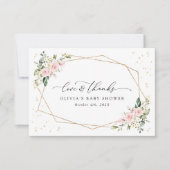 Rosa Blumen, Weiße Blumen, Grünpflanzen, Babyparty Dankeskarte (Vorderseite)