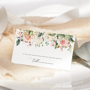 Rosa Blumen, Weiße Blumen, Grünpflanzen, Hochzeit Platzkarte