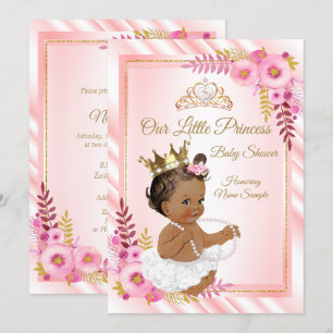 Rosa Blumen Weiße Prinzessin Baby Shower Ethnisch Einladung