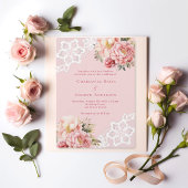 Rosa Blumen weiße Spitzenhochzeit Einladung