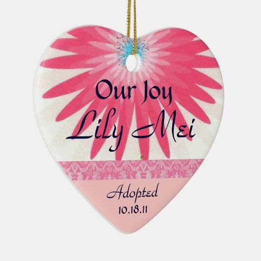 Rosa BlumenAdoptions-Mitteilungs-Andenken Keramik Ornament (Rechts)