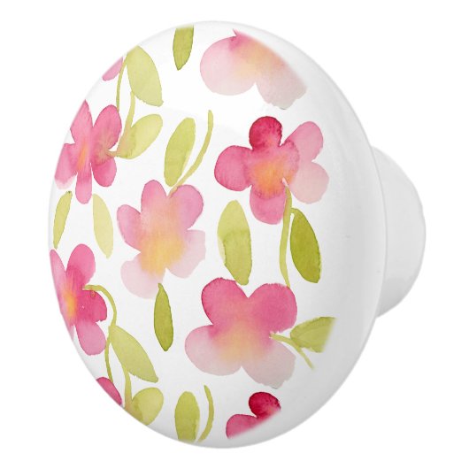 Rosa BlumenAquarell-Muster Keramikknauf (Rechts)