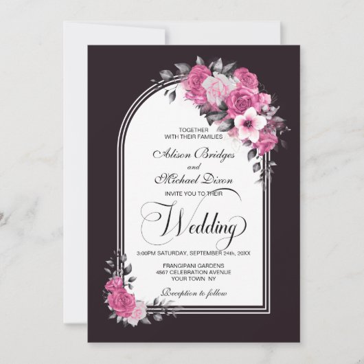 Rosa Blumenarche Einladung (Vorderseite)