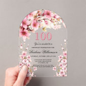 Rosa Blumenarche Elegance 100. Geburtstagsparty Acryleinladungen (Insitu (Handheld))