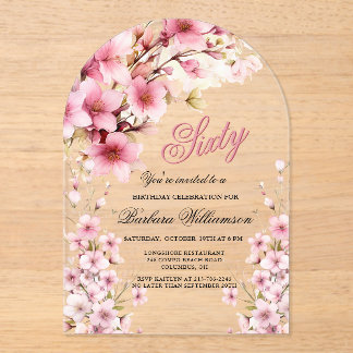 Rosa Blumenarche Elegance 60. Geburtstagsparty Acryleinladungen