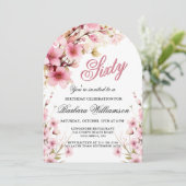 Rosa Blumenarche Elegance 60. Geburtstagsparty Einladung (Stehend Vorderseite)