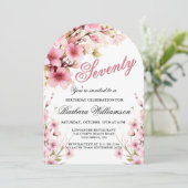 Rosa Blumenarche Elegance 70. Geburtstagsparty Einladung (Stehend Vorderseite)