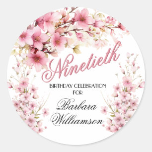 Rosa Blumenarche Elegance 90. Geburtstagsparty Runder Aufkleber