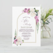 Rosa Blumenarche Hochzeit nach dem Party Einladung (Stehend Vorderseite)